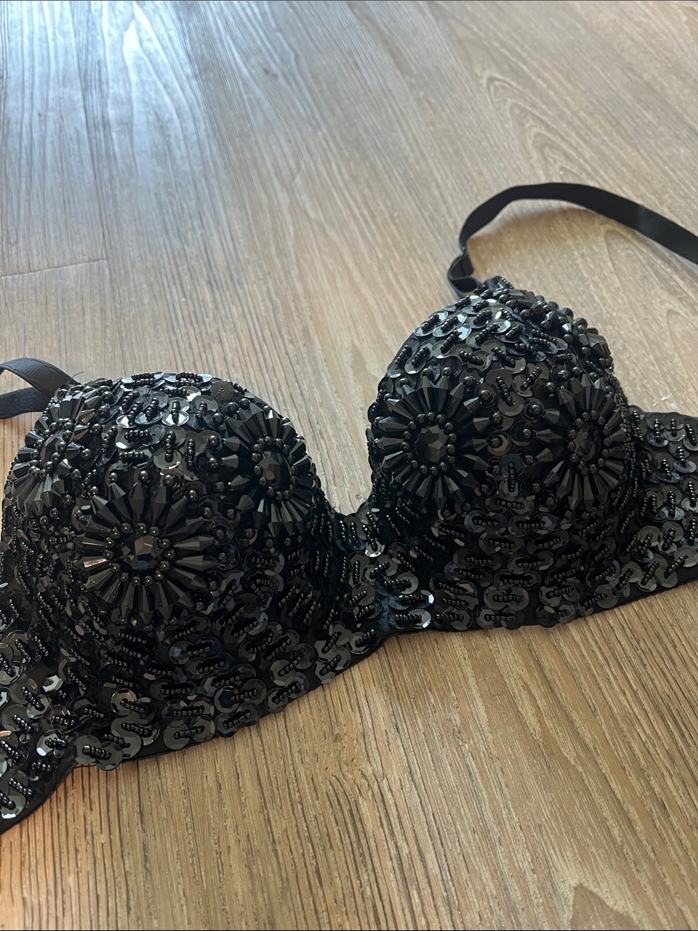 Black Sequin & Beaded Bra